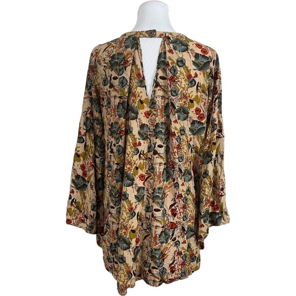 UMGEE Top Tan Floral Bell Sleeves Baby Doll Boho M Medium Cottagecore Fairy - Picture 4 of 8